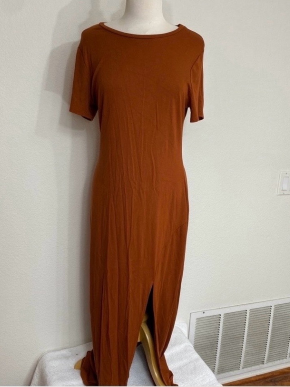Fashion Nova Women Cinnamon Short Sleeve Soft Stretch T-Shirt Maxi Dress Size XL
